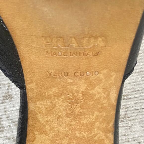 Prada Buckle Front Open Toe Leather Mules in Black - Picture 9 of 9